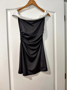 Shein Ruched Mini Dress in Black and White Size XS 2